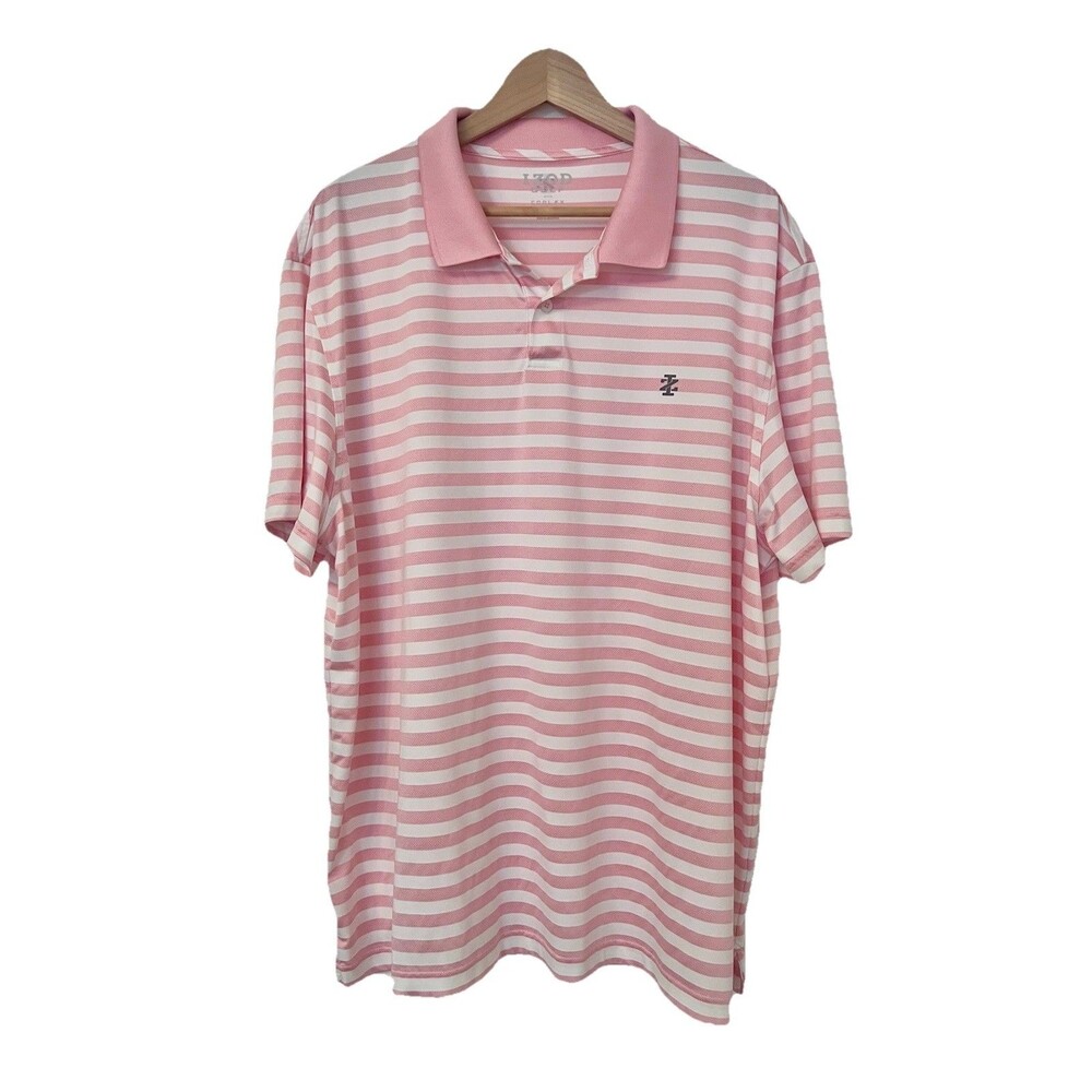 Izod Men's Striped Golf Polo Shirt, Pink & White Stripes Size XXL Cool FX